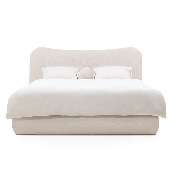 Gepolstertes Bett Derry 160x200 cm, mit Lattenrost und Stauraum, abgerundet, beige