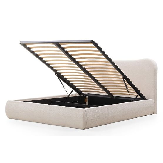 Gepolstertes Bett Derry 160x200 cm, mit Lattenrost und Stauraum, abgerundet, beige