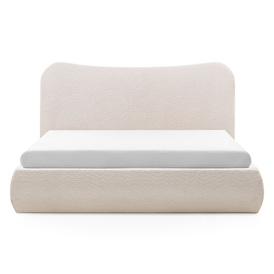 Gepolstertes Bett Derry 160x200 cm, mit Lattenrost und Stauraum, abgerundet, beige