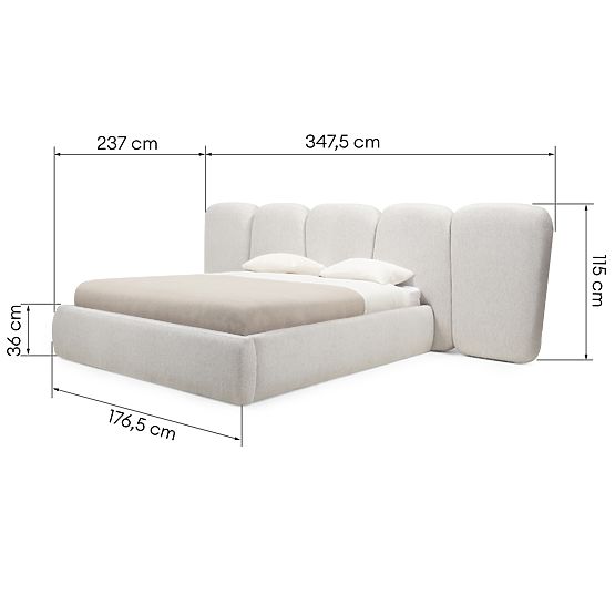 Gepolstertes Bett Fencee 160x200 cm, mit Lattenrost, abgerundet, hellbeige