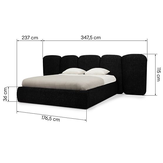 Gepolstertes Bett Fencee 160x200 cm, mit Lattenrost, abgerundet, schwarz