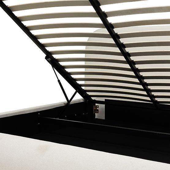 Gepolstertes Bett Lumi 160x200 cm, mit Lattenrost und Stauraum, abgerundet, hellbeige