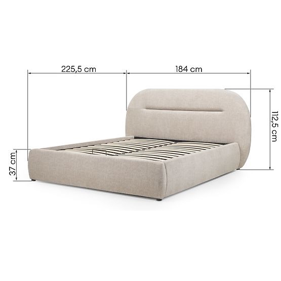 Gepolstertes Bett Luno 140x200 cm, mit Lattenrost und Stauraum, hellbeige, abgerundet