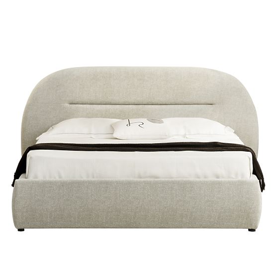 Gepolstertes Bett Luno 160x200 cm, mit Lattenrost und Stauraum, hellbeige, abgerundet