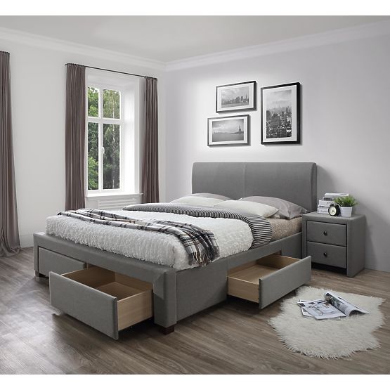 Gepolstertes Bett MODENA 140 cm mit Schubladen grau (6p=1Stk)