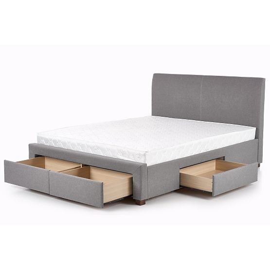 Gepolstertes Bett MODENA 140 cm mit Schubladen grau (6p=1Stk)
