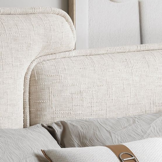 Gepolstertes Bett Nestia 160x200 cm, mit Lattenrost und Stauraum, hellbeige, abgerundet