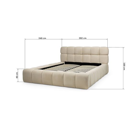 Gepolstertes Bett Nexo 160x200 cm, mit Lattenrost und Stauraum, hellbeige, abgerundete Formen