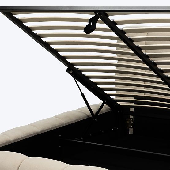 Gepolstertes Bett Nexo 160x200 cm, mit Lattenrost und Stauraum, hellbeige, abgerundete Formen