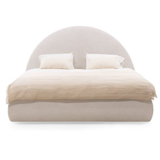 Gepolstertes Bett Orbi 140x200 cm, mit Lattenrost und Stauraum, abgerundet, beige