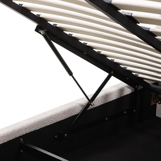 Gepolstertes Bett Orbi 140x200 cm, mit Lattenrost und Stauraum, abgerundet, beige