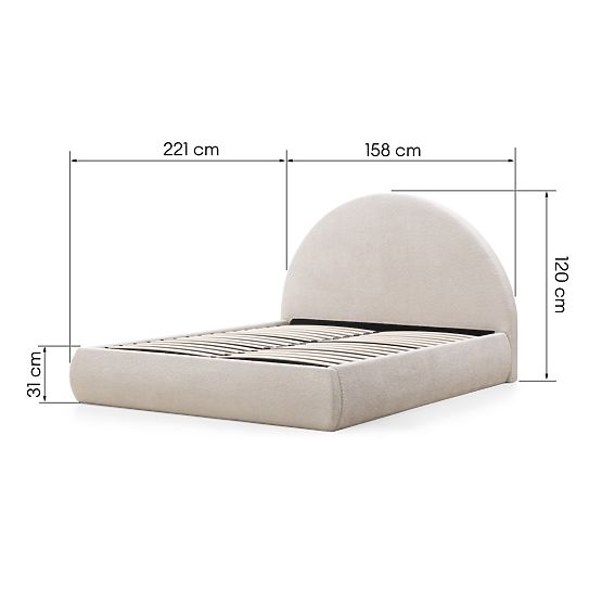 Gepolstertes Bett Orbi 140x200 cm, mit Lattenrost und Stauraum, abgerundet, beige