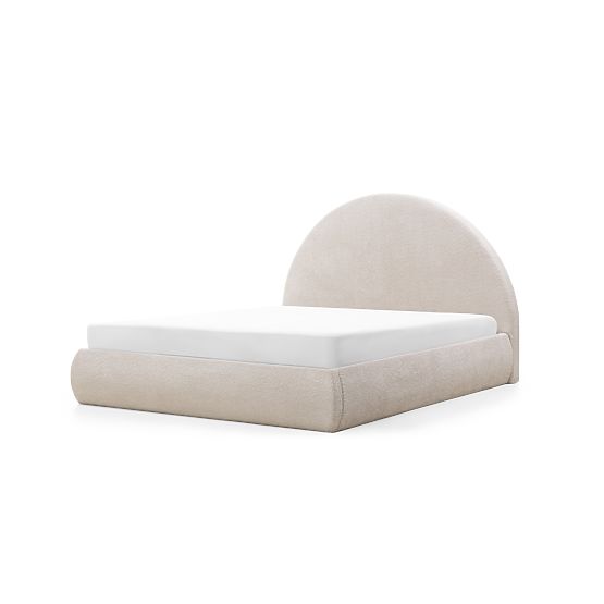 Gepolstertes Bett Orbi 140x200 cm, mit Lattenrost und Stauraum, abgerundet, beige