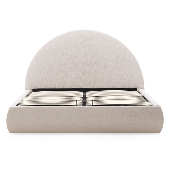 Gepolstertes Bett Orbi 160x200 cm, mit Lattenrost und Stauraum, abgerundet, beige