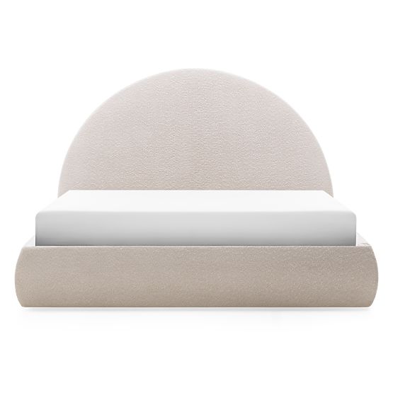 Gepolstertes Bett Orbi 160x200 cm, mit Lattenrost und Stauraum, abgerundet, beige