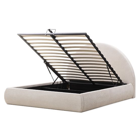 Gepolstertes Bett Orbi 160x200 cm, mit Lattenrost und Stauraum, abgerundet, beige