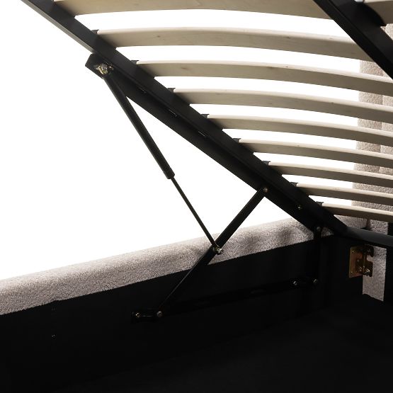 Gepolstertes Bett Ovoid 140x200 cm, mit Lattenrost und Stauraum, abgerundet, beige