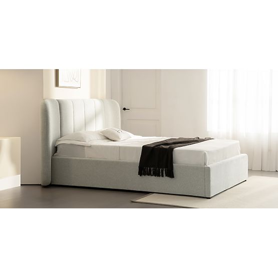 Gepolstertes Bett Snoovia 160x200 cm, mit Lattenrost und Stauraum, hellbeige