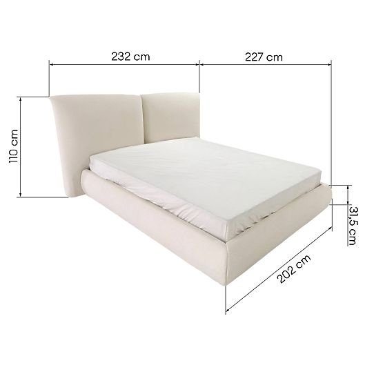 Gepolstertes Bett Yunar 180x200 cm, mit Lattenrost und Stauraum, beige