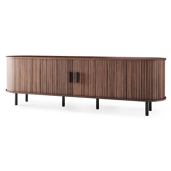 Geschlossener TV-Schrank Gliss, abgerundet, Lamellen, dunkle Walnuss