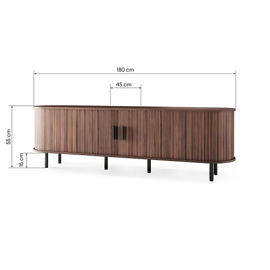Geschlossener TV-Schrank Gliss, abgerundet, Lamellen, dunkle Walnuss
