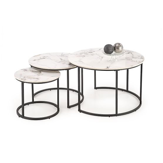 GILDA Set aus 3 Tischen, weißer Marmor / schwarz (1p=1set)