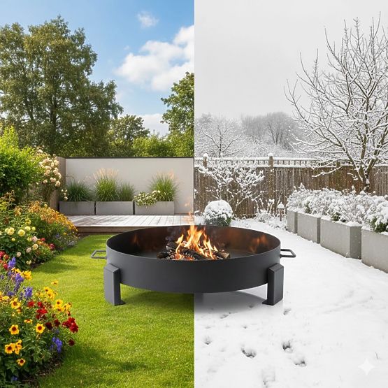 Große robuste gusseiserne Gartenfeuerschale 60 cm mit Griffen ideal für Lagerfeuer