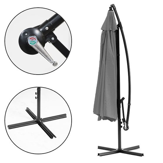 Großer klappbarer Gartensonnenschirm mit Ausleger 3m grau 6 Rippen