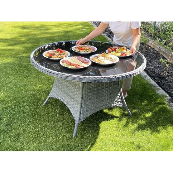 Großer runder Tisch aus Technorattan MODERNO hellgrau