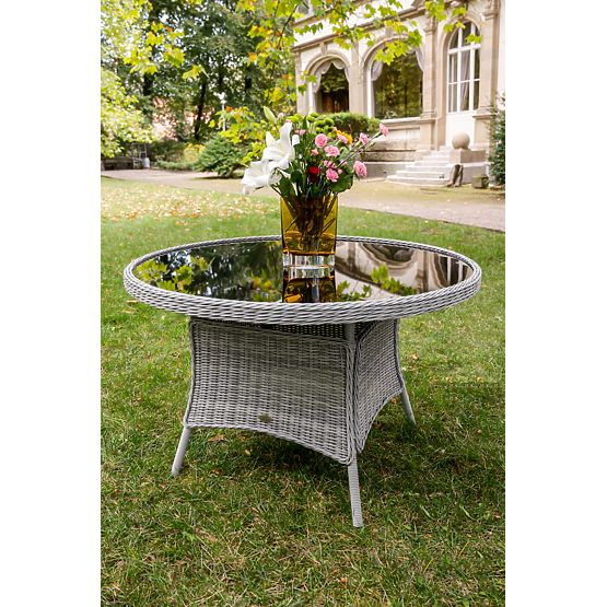 Großer runder Tisch aus Technorattan MODERNO hellgrau