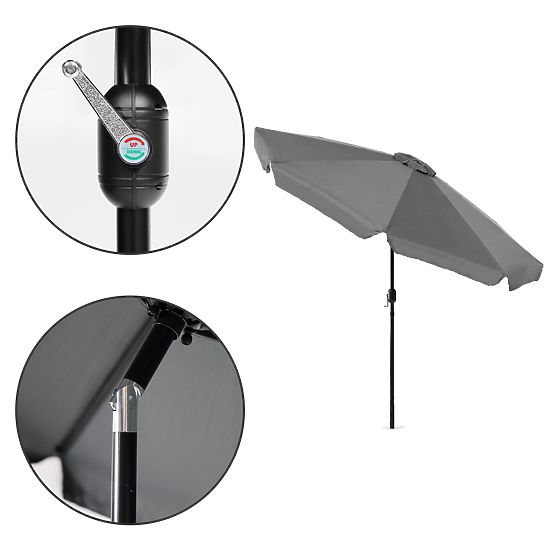 Großer schräger Gartensonnenschirm 3m mit Kurbel grau