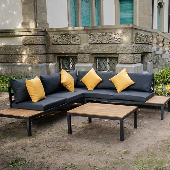 Großes Eckset aus Aluminium mit Tisch MASSIMO schwarz