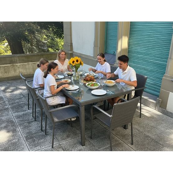 Großes Ess-Set aus Technorattan (8 Stühle + großer Tisch) SOTTILE grau