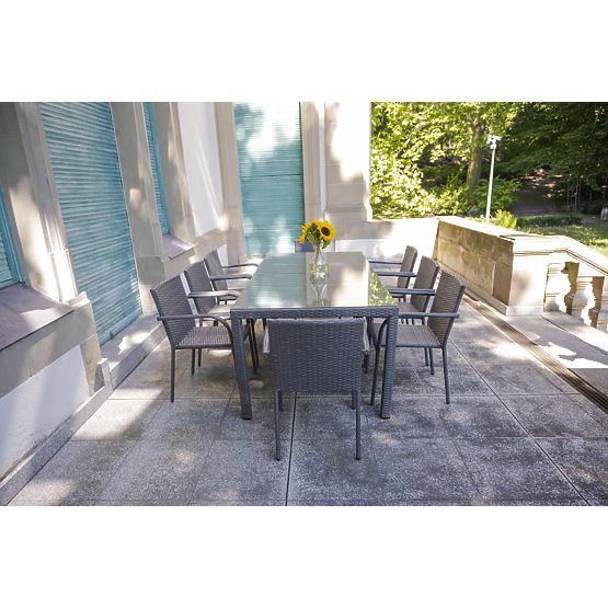 Großes Ess-Set aus Technorattan (8 Stühle + großer Tisch) SOTTILE grau