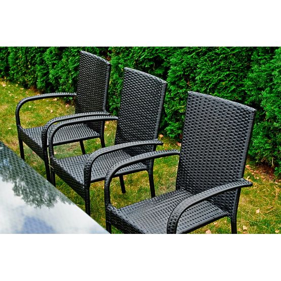 Großes Ess-Set aus Technorattan (Tisch 200x100cm + 8 Stühle) SOTTILE schwarz