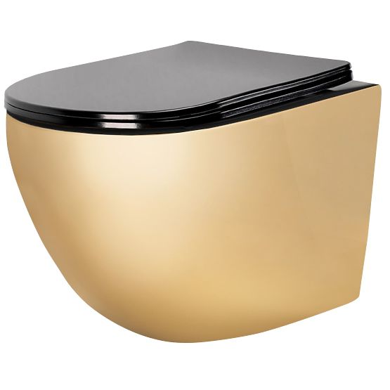 Hänge-WC-Schüssel Carlo Mini Rimless Flat Gold Schwarz