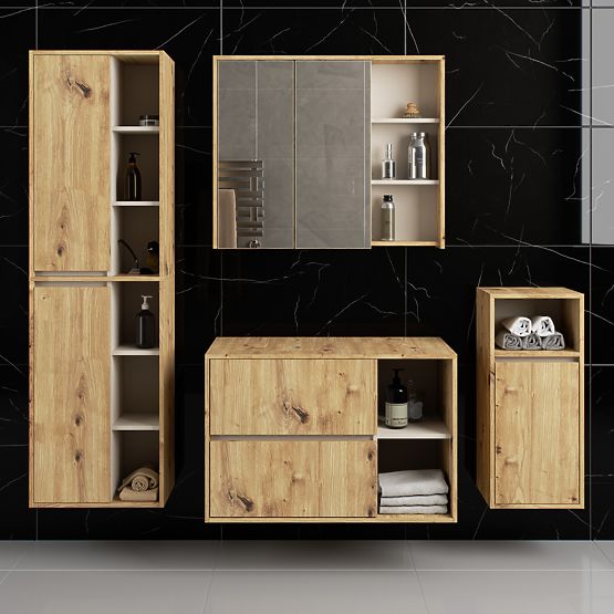 HÄNGENDE BADEZIMMERMÖBEL-SET MIT ÖFFNUNGEN VAMI EICHE ARTISAN / KASCHMIR