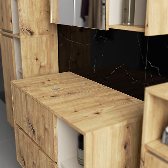 HÄNGENDE BADEZIMMERMÖBEL-SET MIT ÖFFNUNGEN VAMI EICHE ARTISAN / KASCHMIR