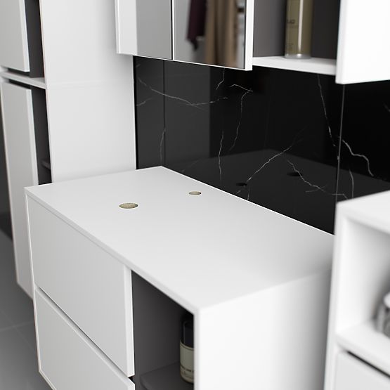 HÄNGENDE BADEZIMMERMÖBEL-SET MIT ÖFFNUNGEN VAMI WEISS / GRAPHITGRAU