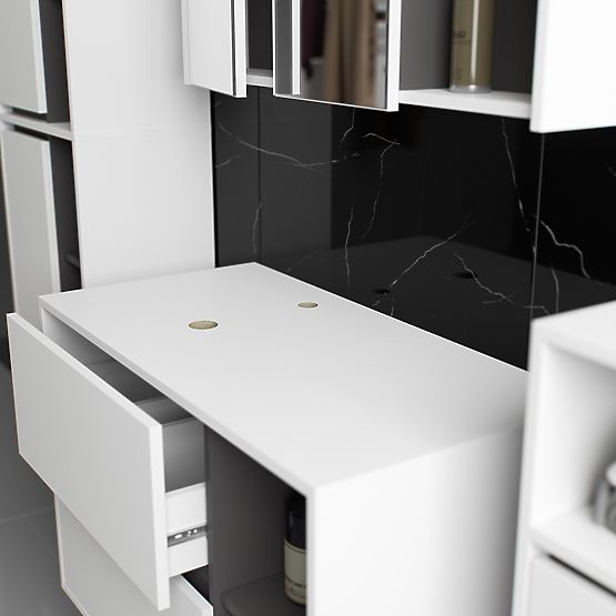 HÄNGENDE BADEZIMMERMÖBEL-SET MIT ÖFFNUNGEN VAMI WEISS / GRAPHITGRAU