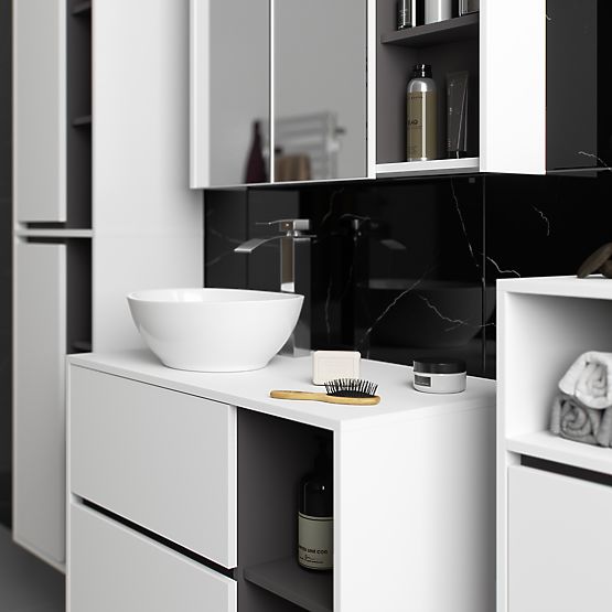 HÄNGENDE BADEZIMMERMÖBEL-SET MIT ÖFFNUNGEN VAMI WEISS / GRAPHITGRAU