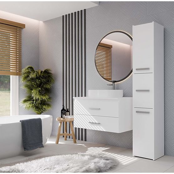 HÄNGENDER BADEZIMMERSCHRANK NEL 80 WEISS MIT 2 SCHUBLADEN UNTER DEM WASCHBECKEN