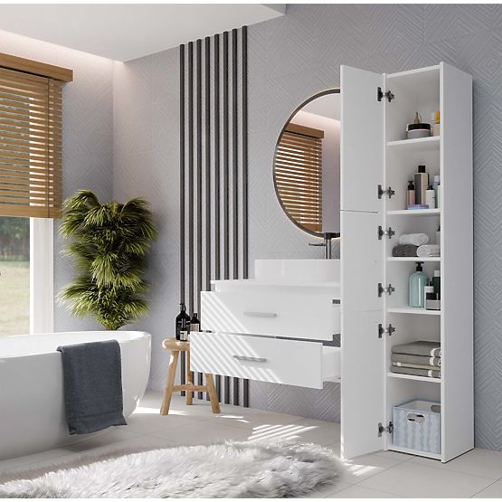 HÄNGENDER BADEZIMMERSCHRANK NEL 80 WEISS MIT 2 SCHUBLADEN UNTER DEM WASCHBECKEN