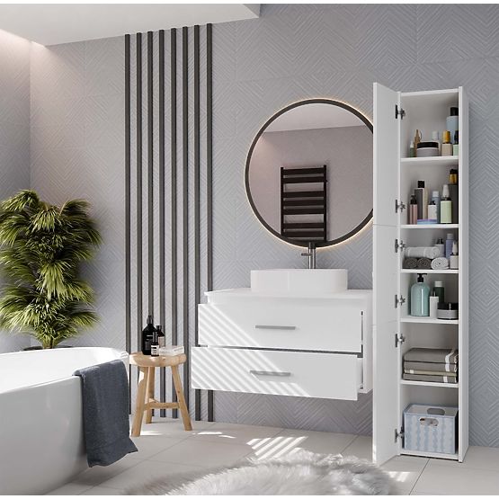 HÄNGENDER BADEZIMMERSCHRANK NEL 80 WEISS MIT 2 SCHUBLADEN UNTER DEM WASCHBECKEN