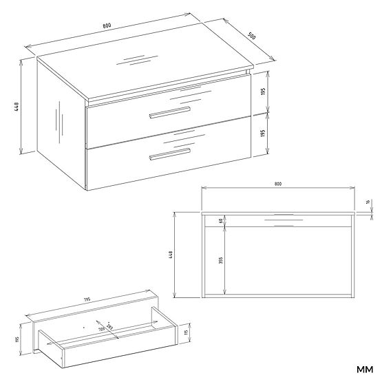 HÄNGENDER BADEZIMMERSCHRANK NEL 80 WEISS MIT 2 SCHUBLADEN UNTER DEM WASCHBECKEN
