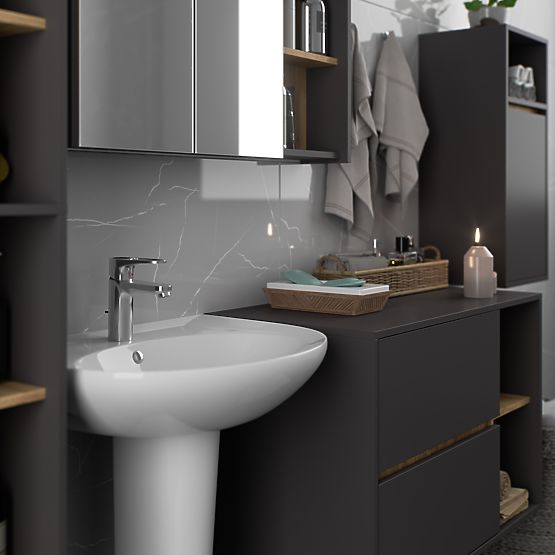HÄNGENDER BADEZIMMERSCHRANK VAMI W35 1D 1W GRAPHITGRAU / EICHE ARTISAN