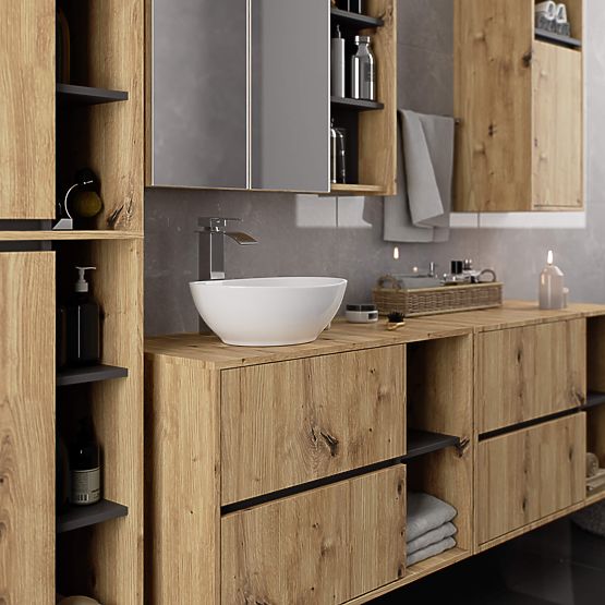 HÄNGENDER BADEZIMMERSCHRANK VAMI W50 2D 6P EICHE ARTISAN / GRAFIT GRAU