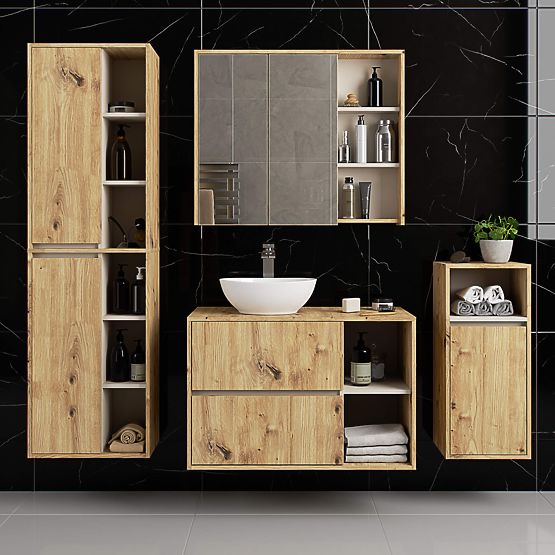 HÄNGENDER BADEZIMMERSCHRANK VAMI W50 EICHE ARTISAN / KASCHMIR