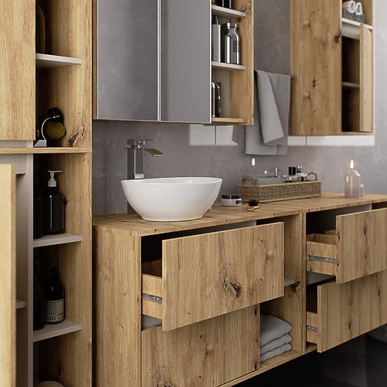 HÄNGENDER BADEZIMMERSCHRANK VAMI W50 EICHE ARTISAN / KASCHMIR