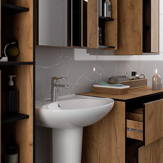 HÄNGENDER BADEZIMMERSCHRANK VAMI W50 EICHE CRAFT / SCHWARZ